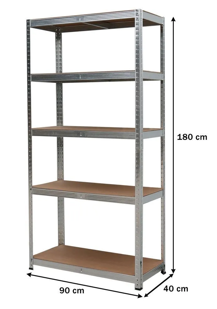 Regał Magazynowy Metalowy 2w1 5 Półek MDF VENDEA 180 x 90 x 40 cm