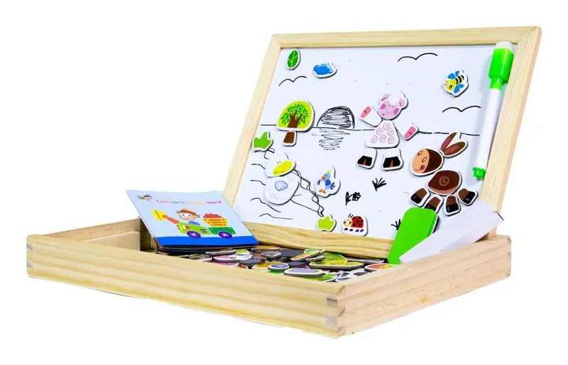 Drewniana Tablica Edukacyjna 2w1 Z Magnesami I Kredą TUM-TUM Dla Dzieci