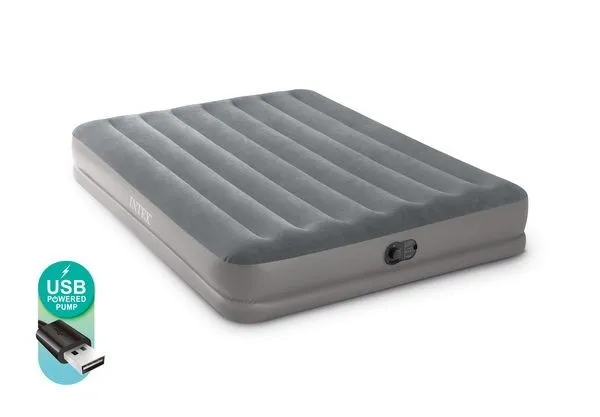 Materac Dmuchany Dwuosobowy Welurowy Z Pompką USB 152 x 203 x 30 cm INTEX