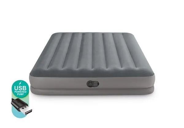 Materac Dmuchany Dwuosobowy Welurowy Z Pompką USB 152 x 203 x 30 cm INTEX