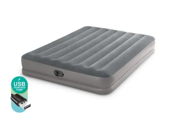 Materac Dmuchany Dwuosobowy Welurowy Z Pompką USB 152 x 203 x 30 cm INTEX