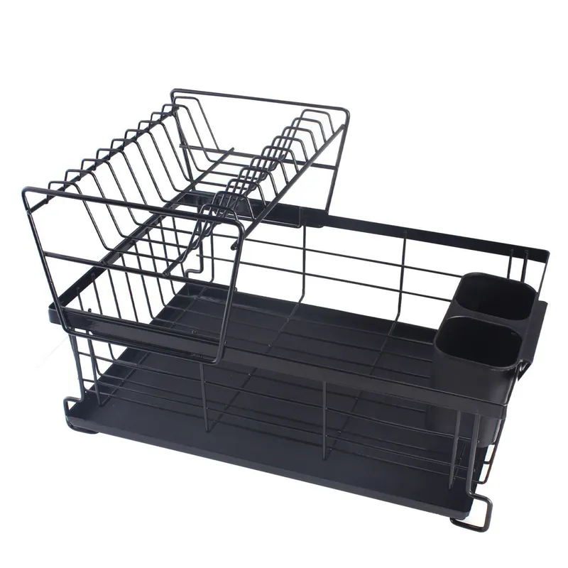 Dwupoziomowa Suszarka Do Naczyń Z Tacką 43 x 28 x 27 cm - Czarna