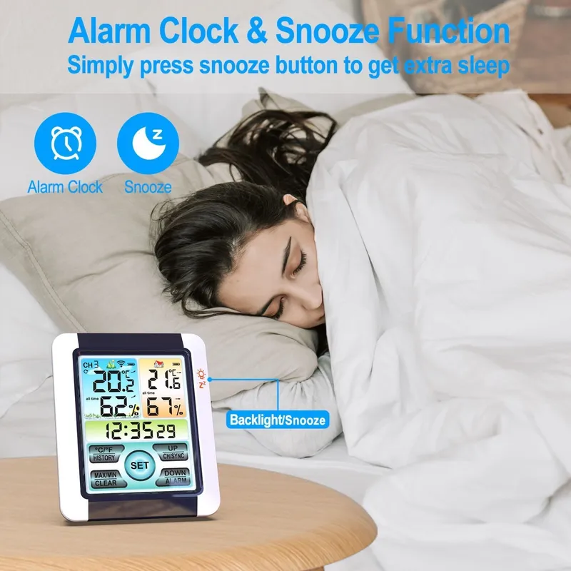 Bezprzewodowa Stacja Pogodowa Termometr Higrometr Zegar Alarm MEBLIVA