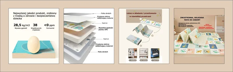 Dwustronna Składana Edukacyjna Mata 180 x 200 cm Zwierzątka TUM-TUM