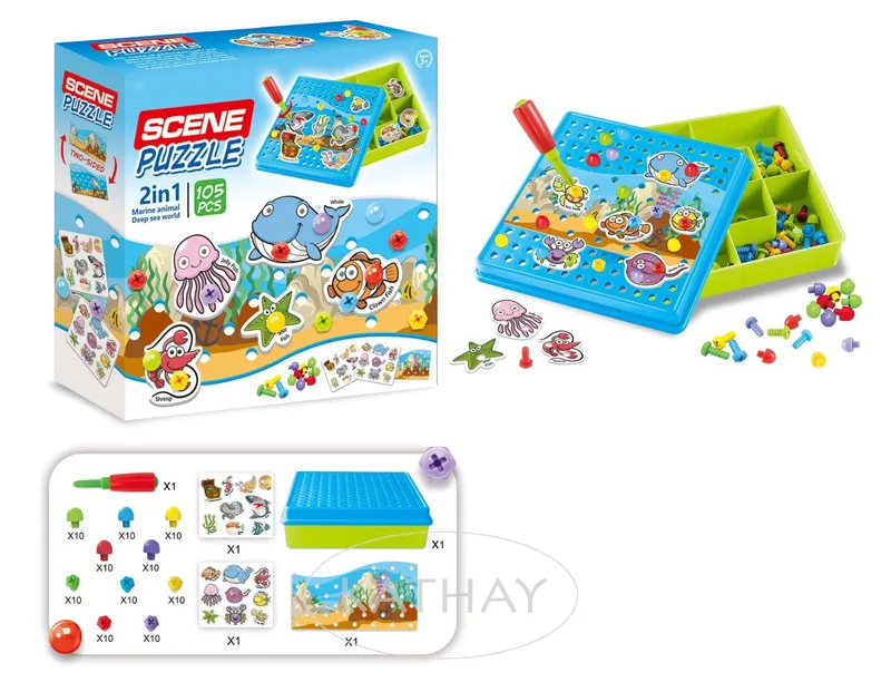 Puzzle Konstrukcyjne 105 Elementów Ze Śrubokrętem I Planszą Morską TUM-TUM