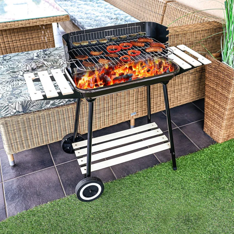 Grill Węglowy Ogrodowy Na Kółkach Z 3 Półkami Ruszt Chromowany GARDIVA