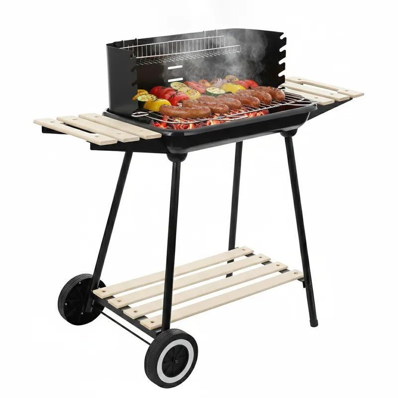 Grill Węglowy Ogrodowy Na Kółkach Z 3 Półkami Ruszt Chromowany GARDIVA