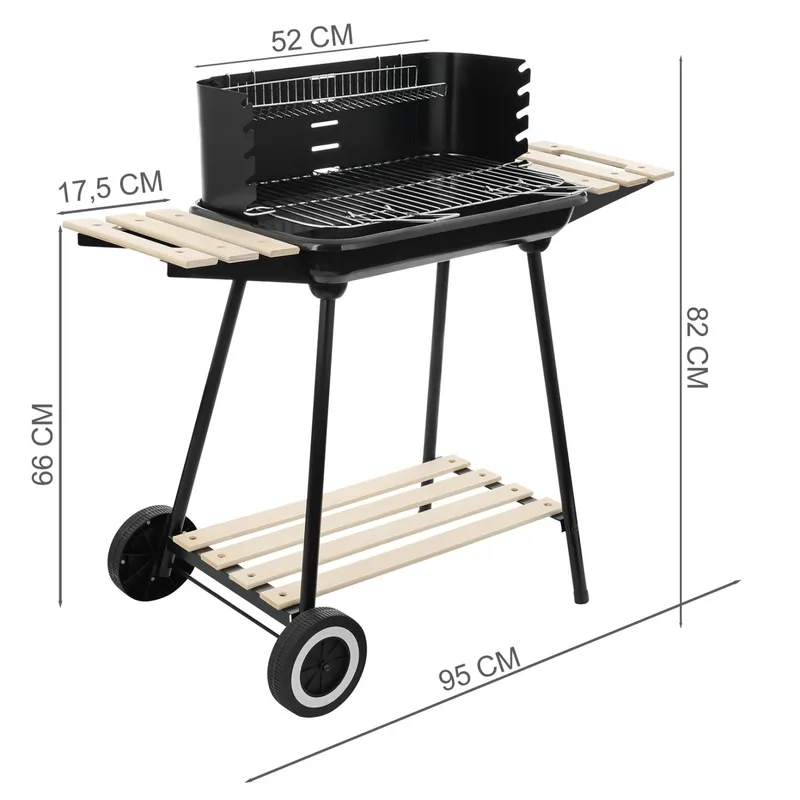 Grill Węglowy Ogrodowy Na Kółkach Z 3 Półkami Ruszt Chromowany GARDIVA