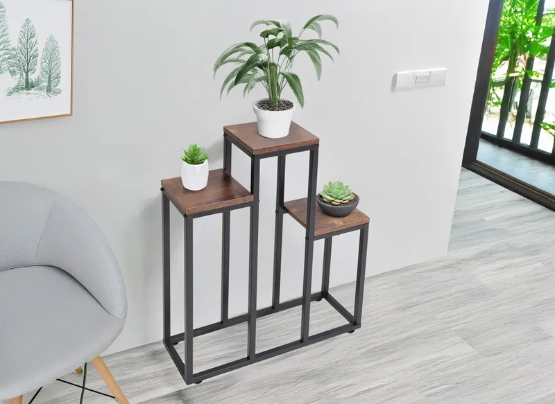 Kwietnik Stojący Na Kwiaty Metalowy 3 Półki Dąb Antyczny GARDIVA 67 cm
