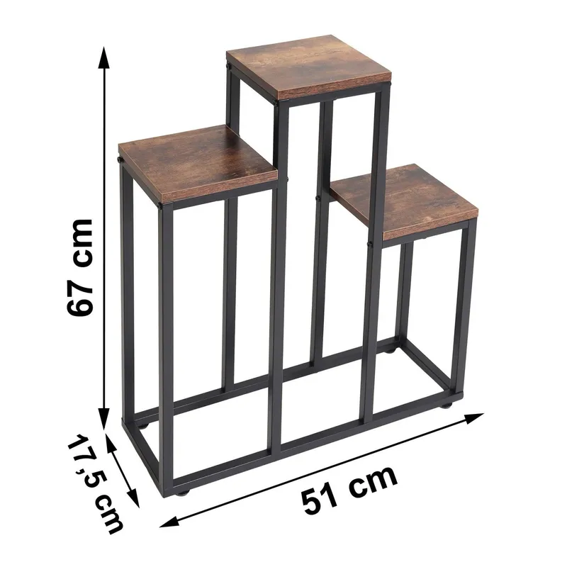 Kwietnik Stojący Na Kwiaty Metalowy 3 Półki Dąb Antyczny GARDIVA 67 cm
