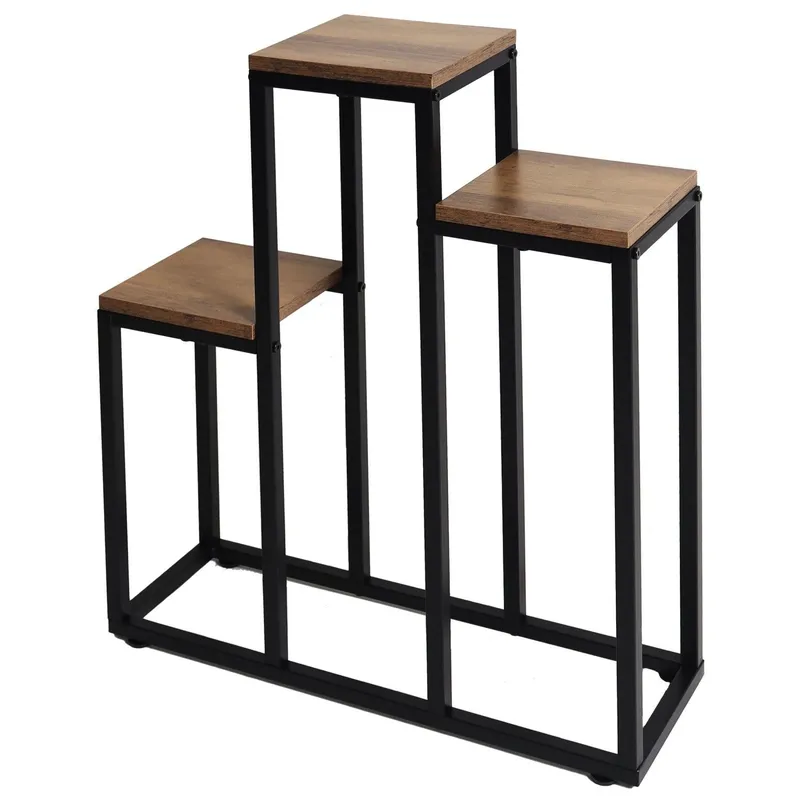 Kwietnik Stojący Na Kwiaty Metalowy 3 Półki Dąb Rustykalny GARDIVA 67 cm