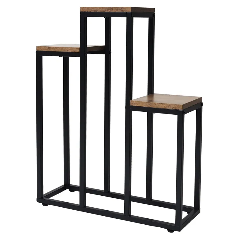 Kwietnik Stojący Na Kwiaty Metalowy 3 Półki Dąb Rustykalny GARDIVA 67 cm