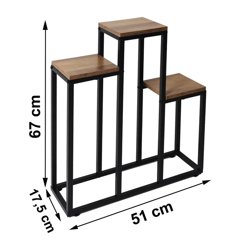 Kwietnik Stojący Na Kwiaty Metalowy 3 Półki Dąb Rustykalny GARDIVA 67 cm