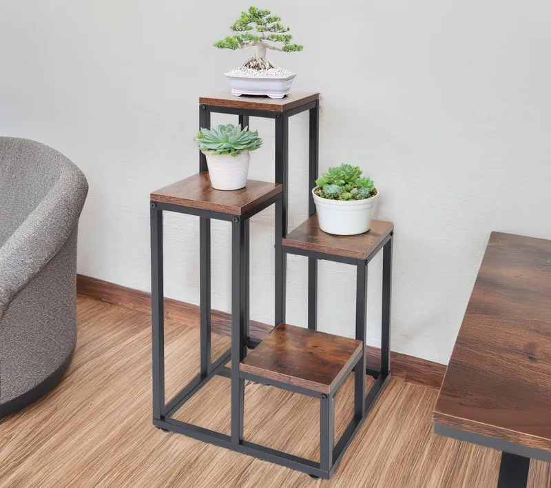 Kwietnik Stojący Na Kwiaty Metalowy 4 Półki Dąb Antyczny GARDIVA 67 cm