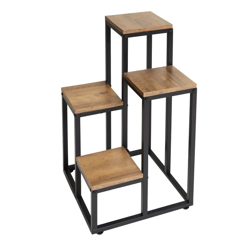 Kwietnik Stojący Na Kwiaty Metalowy 4 Półki Dąb Rustykalny GARDIVA 67 cm