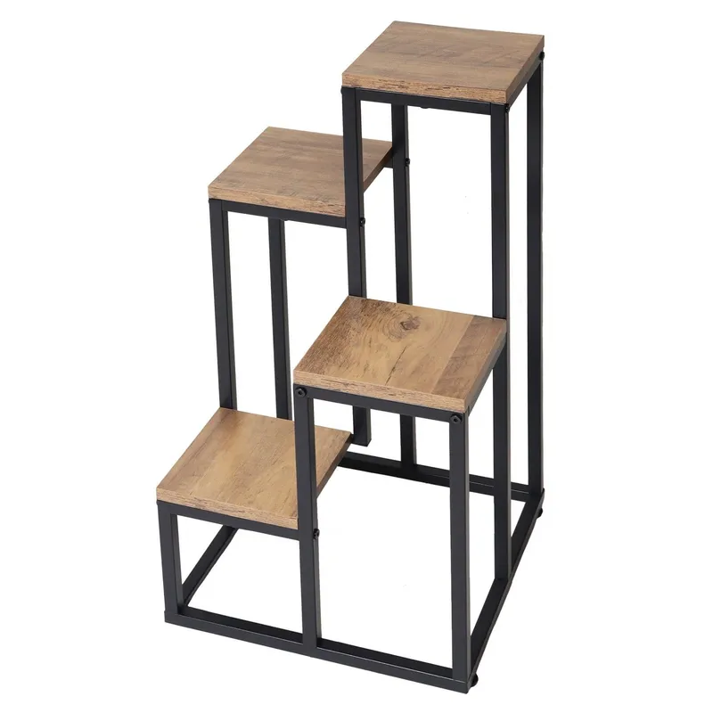 Kwietnik Stojący Na Kwiaty Metalowy 4 Półki Dąb Rustykalny GARDIVA 67 cm