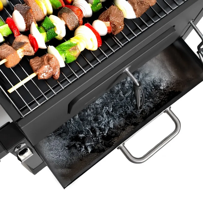 Duży Grill Węglowy Ogrodowy Z Pokrywą Nierdzewny Ruszt Termometrem GARDIVA