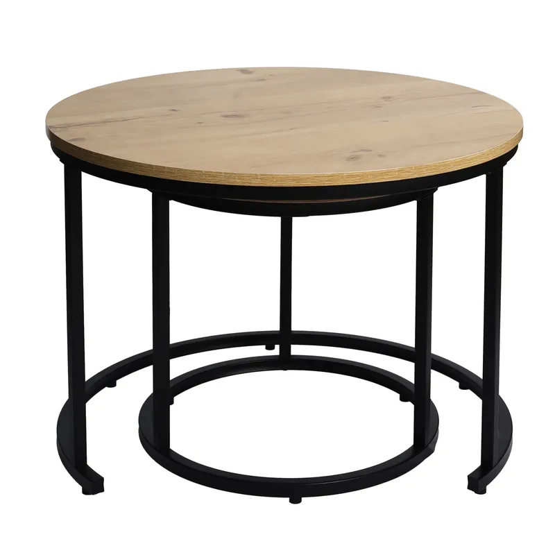 Okrągłe Stoliki 2w1 Loft Dąb Antyczny MEBLIVA 60 x 60 cm - Kawowe
