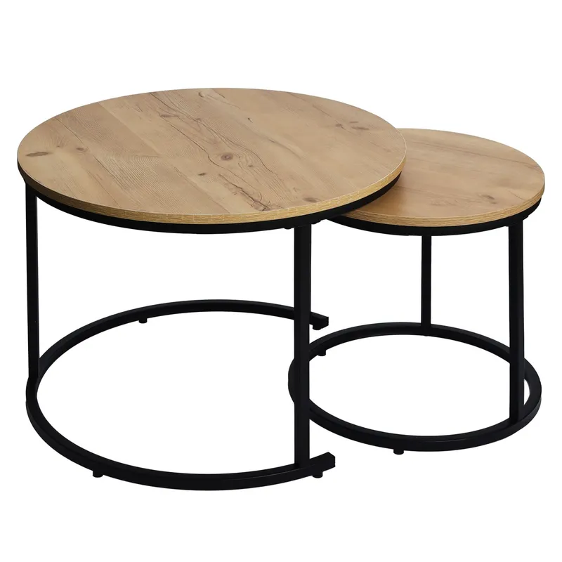 Okrągłe Stoliki 2w1 Loft Dąb Antyczny MEBLIVA 60 x 60 cm - Kawowe