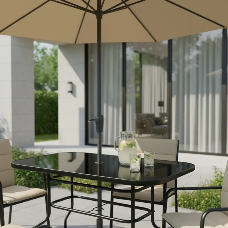 Duży Szklany Stół Ogrodowy 120 x 70 cm Otwór Na Parasol GARDIVA - Czarny