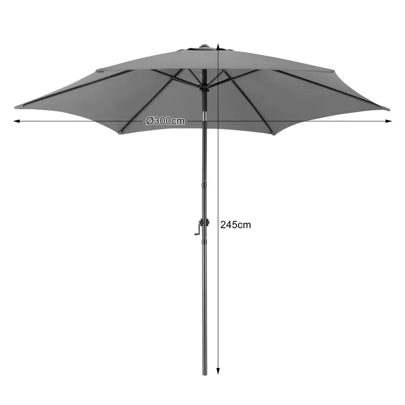 Składany Parasol Ogrodowy Balkonowy Regulowany 300 cm GARDIVA - Grafitowy