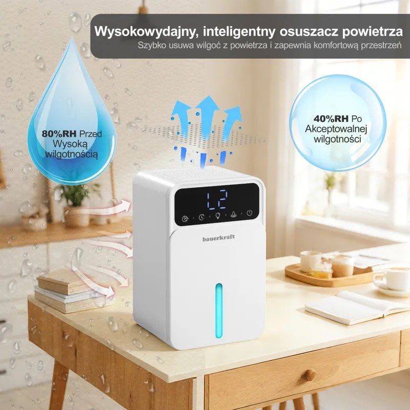 Kompaktowy Cichy Osuszacz Powietrza Z Timerem 350 ml 24H MEBLIVA
