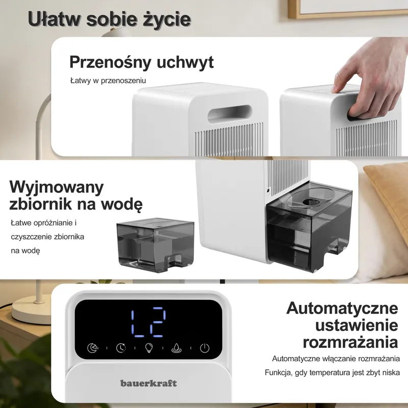 Kompaktowy Cichy Osuszacz Powietrza Z Timerem 350 ml 24H MEBLIVA