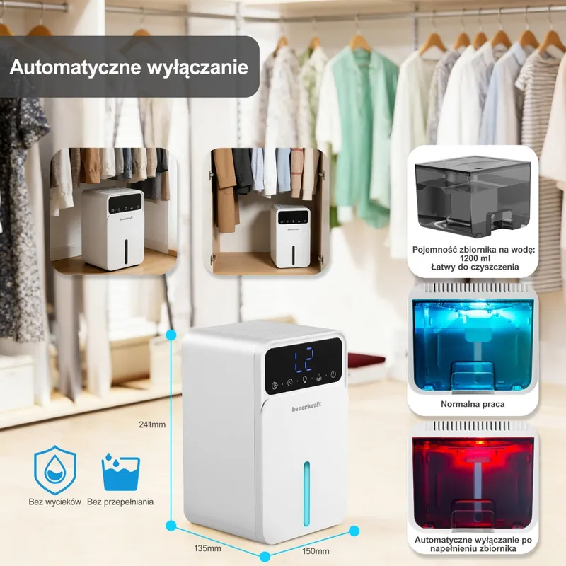 Kompaktowy Cichy Osuszacz Powietrza Z Timerem 350 ml 24H MEBLIVA
