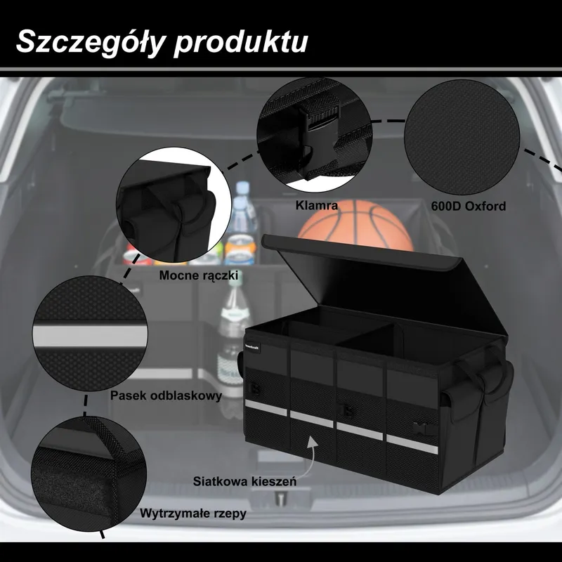 Składany Organizer Samochodowy Do Bagażnika Antypoślizgowy MEBLIVA - Czarny