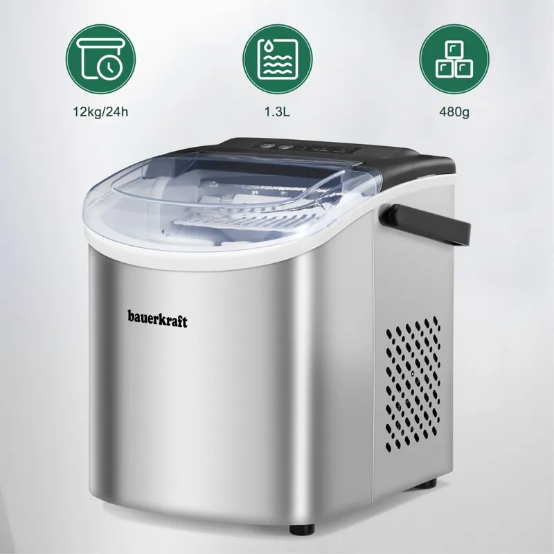 Kostkarka Do Lodu Automatyczna Cicha 12 kg Na Dobę 1.3 l - Srebrna