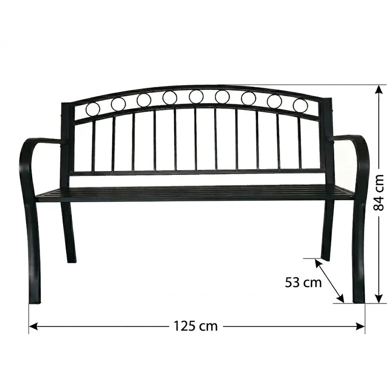 Metalowa Ławka Ogrodowa 125 x 53 x 84 cm Do 180 kg GARDIVA - Czarna