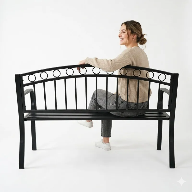 Metalowa Ławka Ogrodowa 125 x 53 x 84 cm Do 180 kg GARDIVA - Czarna