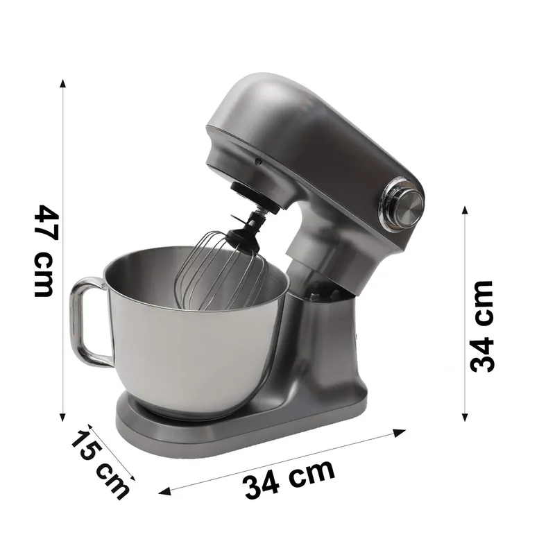 Robot Planetarny Kuchenny 1500 W Z Misą 5 l Łopatką Ciemny - Srebrny