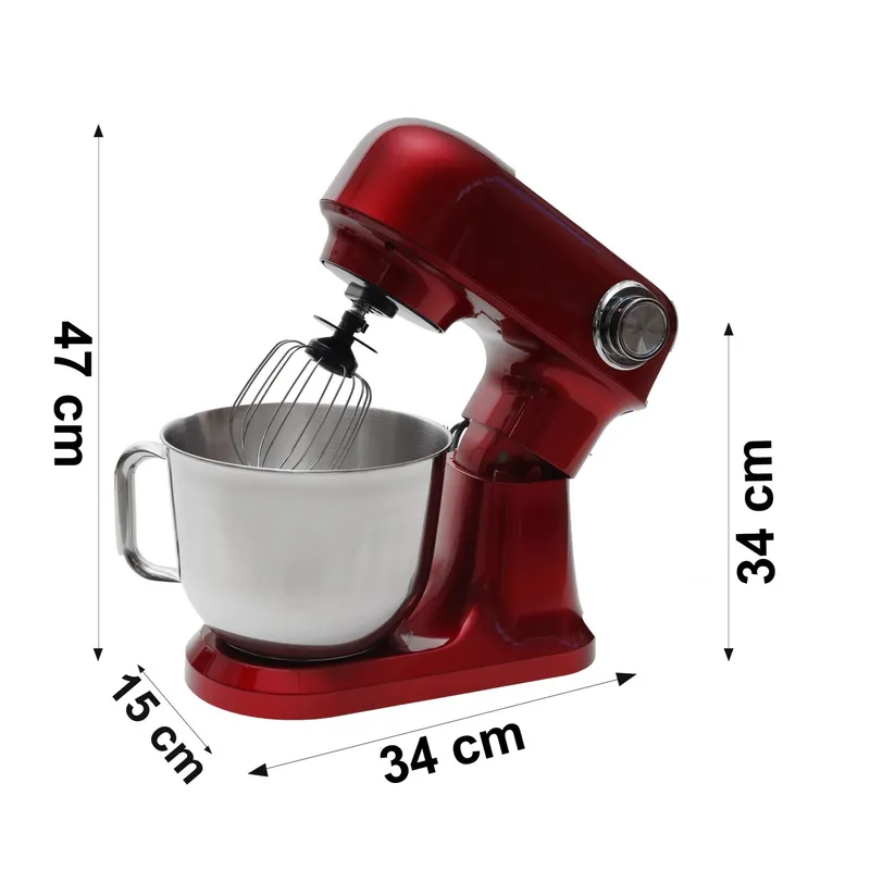 Robot Planetarny Kuchenny 1500 W Z Misą 5 l Silikonową Łopatką - Czerwony