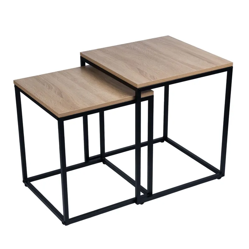 Komplet 2 Stolików Kawowych Kwadratowych 2w1 Loft Dąb Jasny MEBLIVA