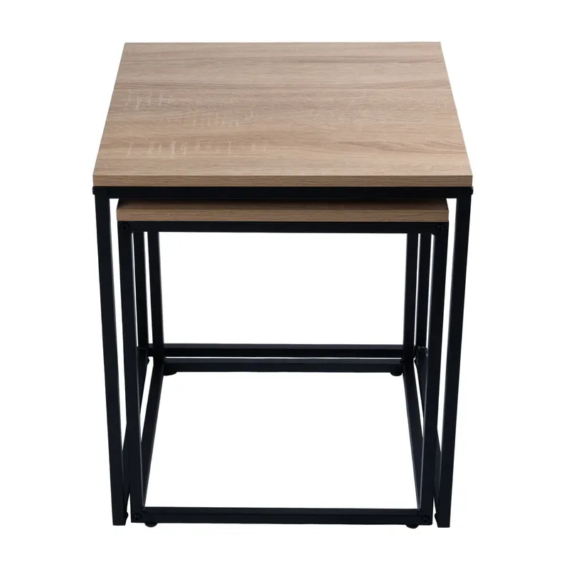 Komplet 2 Stolików Kawowych Kwadratowych 2w1 Loft Dąb Jasny MEBLIVA