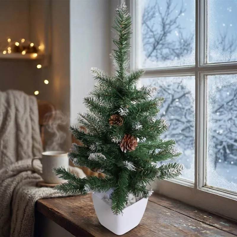 Choinka Sztuczna W Doniczce Sosna Ośnieżona 60 cm Na Biurko VENDEA