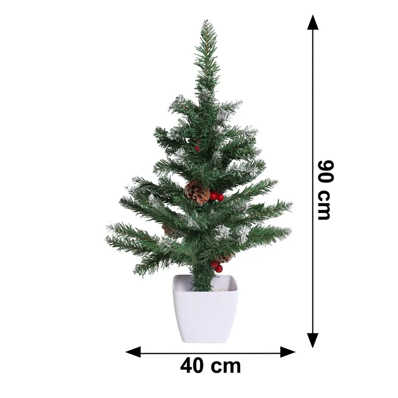 Choinka Sztuczna W Doniczce Sosna Ośnieżona 90 cm Na Biurko VENDEA