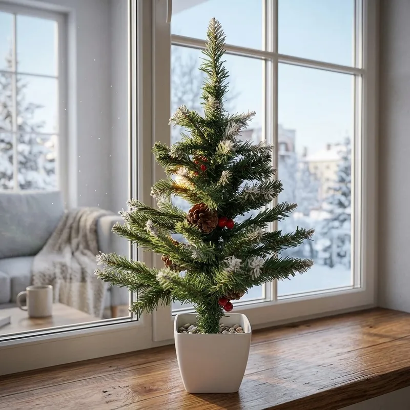 Choinka Sztuczna W Doniczce Sosna Ośnieżona 90 cm Na Biurko VENDEA