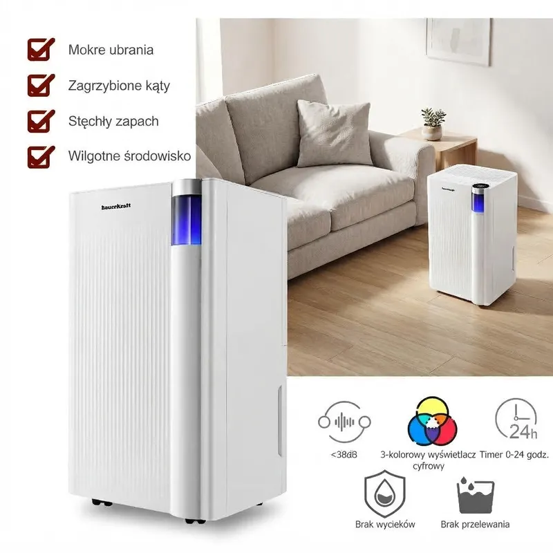 Kompaktowy Osuszacz Powietrza Pochłaniacz Wilgoci 12 l Timer MEBLIVA