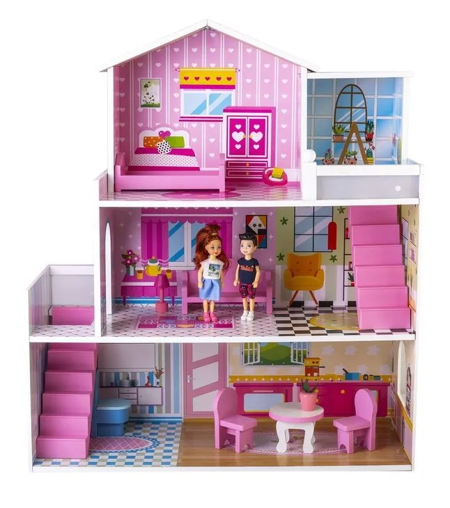 Drewniany Domek Dla Lalek Z Wyposażeniem Do Wysokości 18 cm TUM-TUM