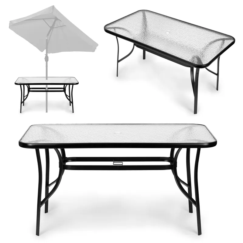 Stół Ogrodowy Metalowy Na Parasol BREKKE 120 x 70 cm - Czarny