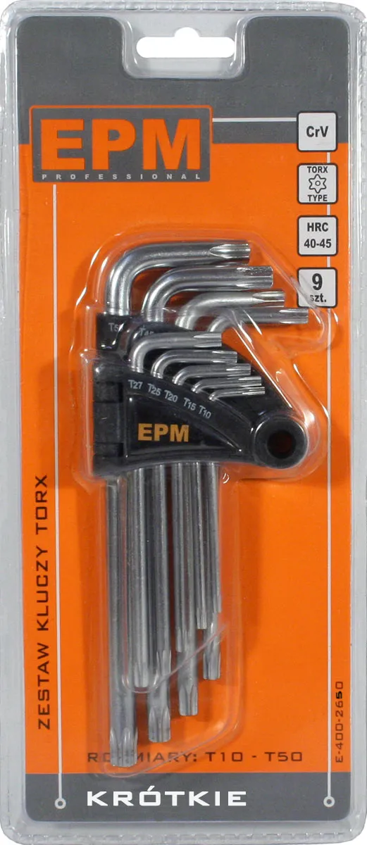 Komplet Kluczy Torx Typ L T10-T50 9 szt. Krótkie EPM