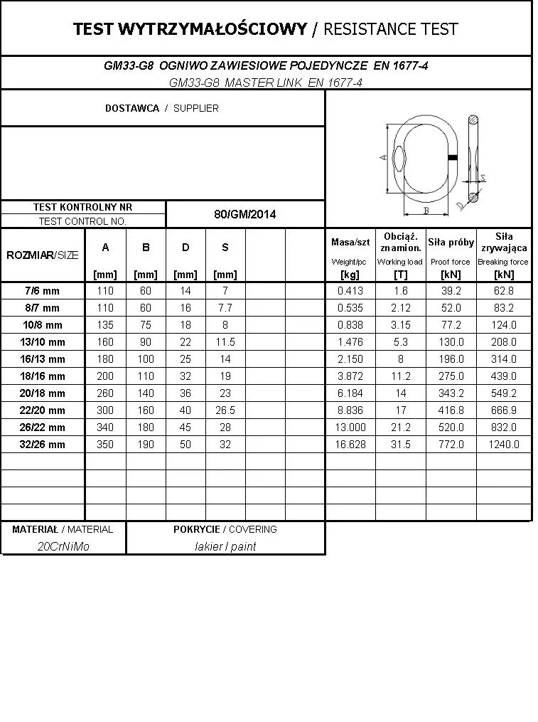 Ogniwo Zawiesiowe Pojedyncze GM33-G8 8/7MM WLL2.12T
