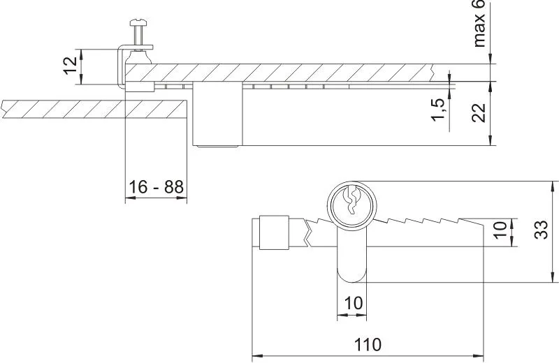 Zamek Kasetowy Gablotowy Zg 02 LOB