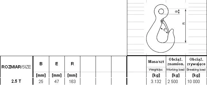 Hak Z Zabezpieczeniem DIN 689 2500kg Gm-Hz
