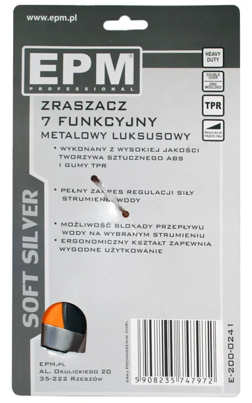 Zraszacz Pistoletowy Regulowany 7-FUNKCYJMY Soft Silver EPM