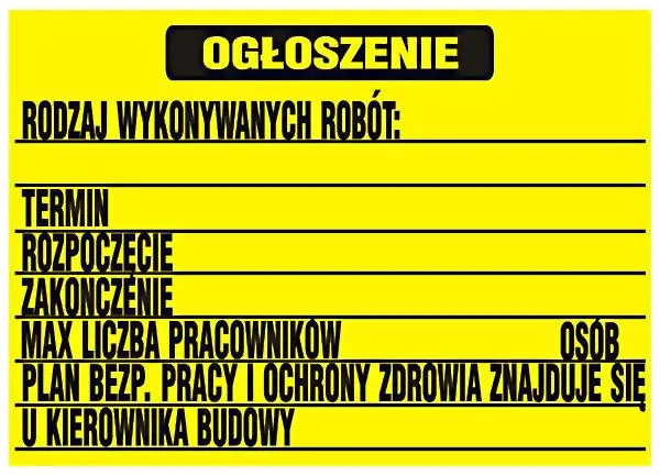 Tablica Budowlana Ogłoszenie Bioz 700*500MM