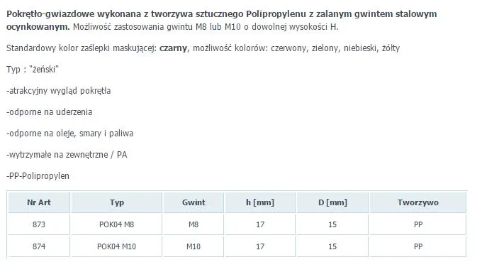 Pokrętło Gwiazdkowe Pok 04 FI 50 M8 PP 873