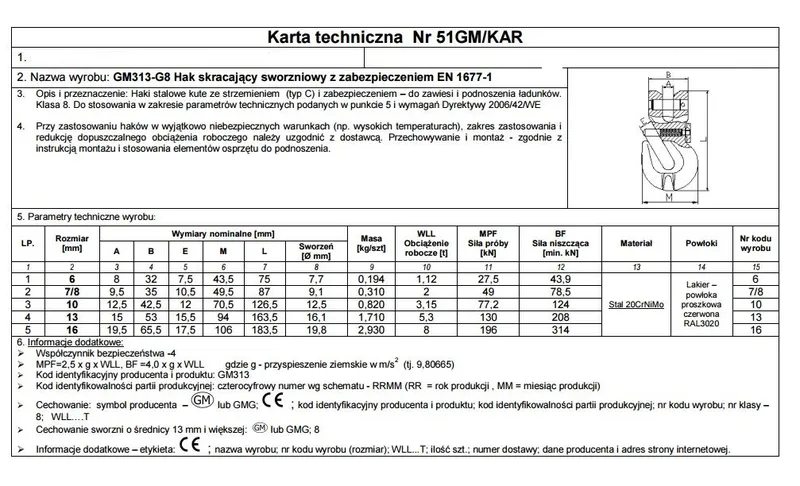 Hak Skracający Sworzniowy Z Zabezpieczeniem 7/8MM G8 WLL2T